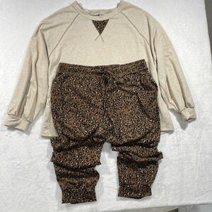 2-Piece Set White Birch Sleepwear Cheetah Print 1X Pink & Brown Print Pockets